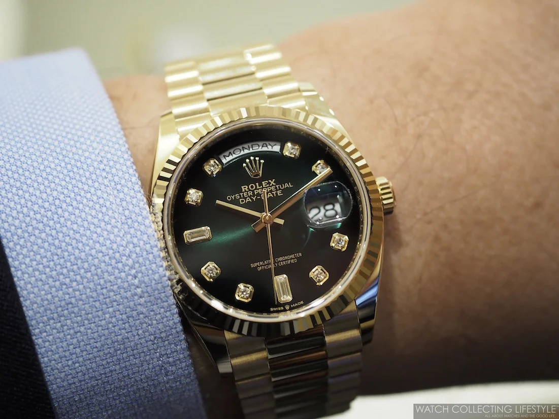 Rolex day date 2025 36 gold green